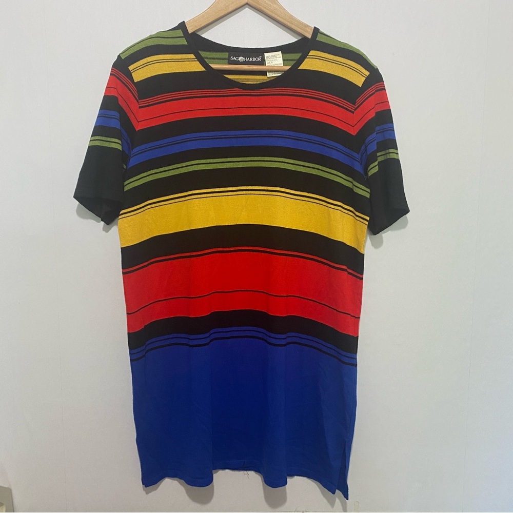 Sag Harbor Multicolor Striped Sweater Tunic Women XL Vintage Retro Knit Rainbow